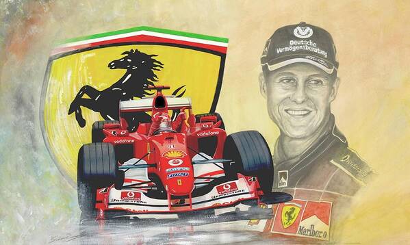 Ferrari Poster featuring the painting The Ferrari Legends - Michael Schumacher by Simon Read