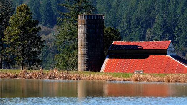 Willamette Poster featuring the photograph Red Roof Silo Reflections by Jerry Sodorff