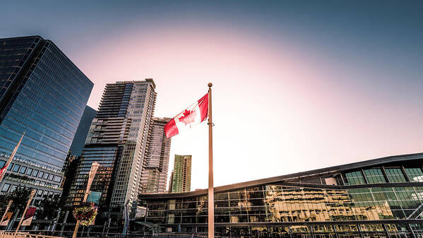 Canada Place Poster featuring the photograph Canada Maple Leaf Flag Waterfront 0247-101 by Amyn Nasser