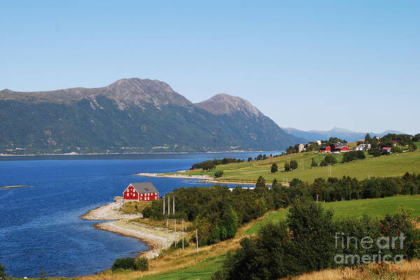 Ankya Klay Poster featuring the photograph Lone Red House on the Shore by Ankya Klay