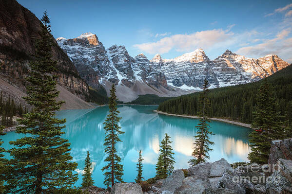 Lake Canada Poster featuring the photograph Moraine lake sunset, Banff, Canada #1 by Matteo Colombo
