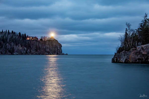 Night Photography Poster featuring the photograph Split Rock Beacon Lighting Signed by Karen Kelm