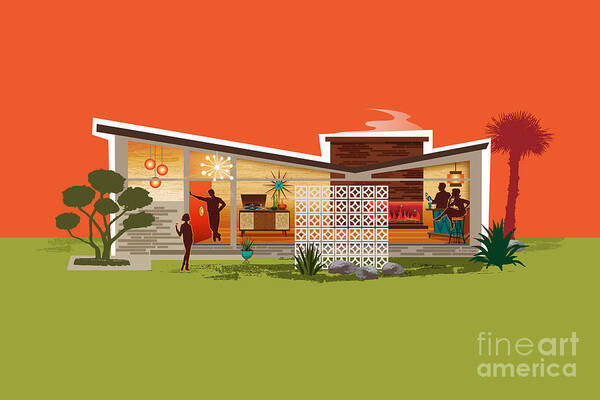 Mid Century Poster featuring the digital art Butterfly Roof Mid-Century Modern House - PS by Diane Dempsey
