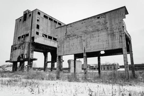 Dark Poster featuring the photograph Dilapidated industrial building by Martin Vorel Minimalist Photography