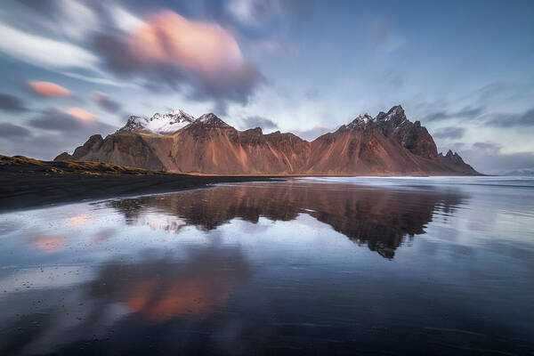 Reflection Poster featuring the photograph Vestrahorn reflection by Erika Valkovicova