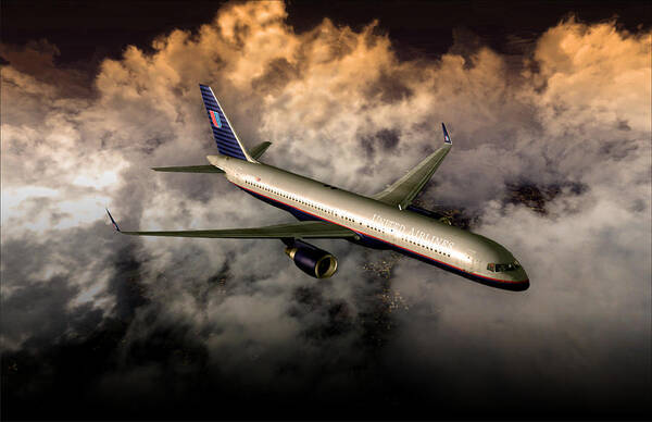 Airliner Poster featuring the digital art 757 Ual 05 by Mike Ray