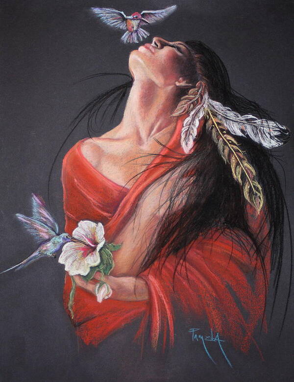Southwest Painting Pastel Painting Featuring Feathers Poster featuring the pastel Morning Surprise by Pamela Mccabe