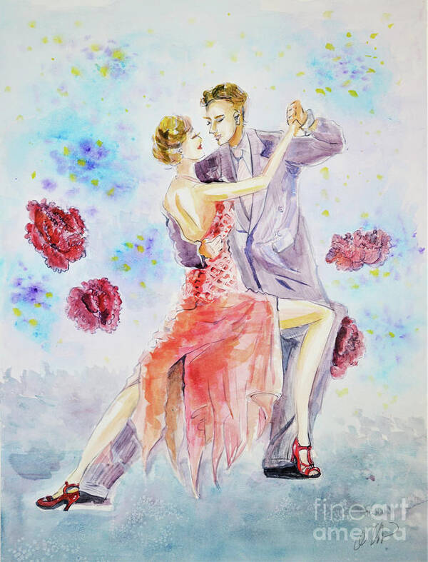 Dance Watercolor Poster featuring the painting Tango Dancers by Leslie Ouyang