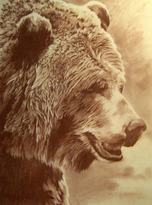 Grizzly Bear Poster featuring the pastel Grizzly Bear by Tim Joyner