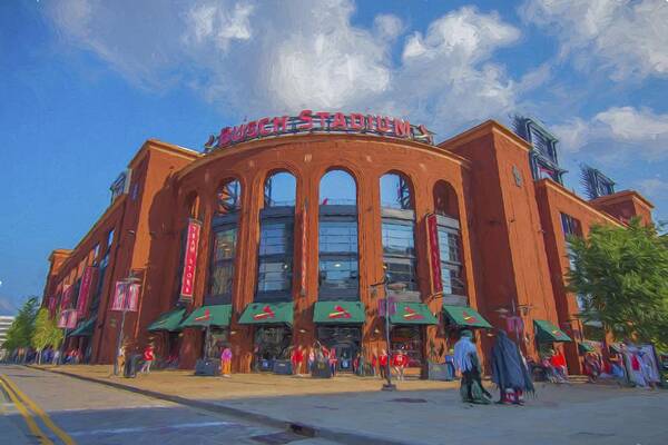 St. Louis Cardinals Poster featuring the photograph Busch Stadium St. Louis Cardinals Paint Blue by David Haskett II