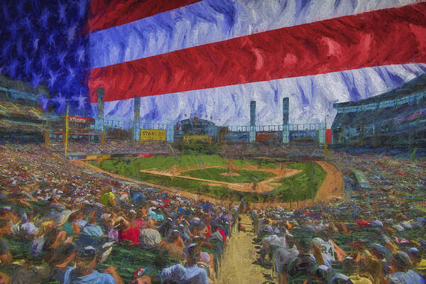Chicago Whitesox Poster featuring the photograph Chicago White Sox US Cellular Field Flag Digitally Painted by David Haskett II