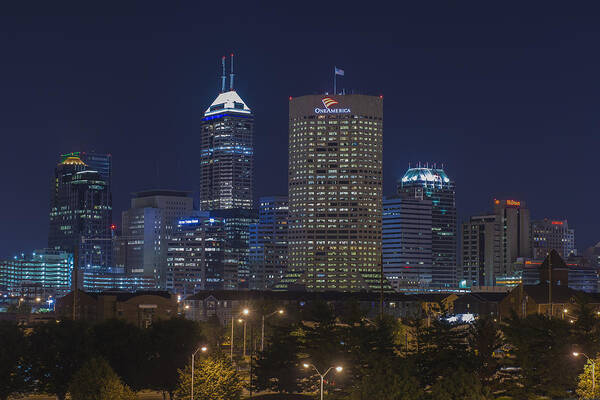 Indianapolis Poster featuring the photograph Indianapolis Indiana Night Skyline Blue by David Haskett II