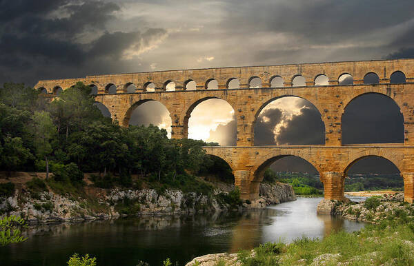 Bridge Poster featuring the photograph Roman Pont Du Gard by Melvin Kearney