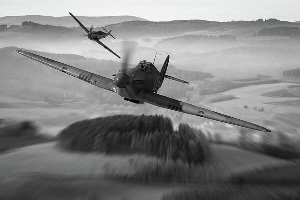 Douglas Bader Poster featuring the digital art Bounced - Monochrome by Mark Donoghue