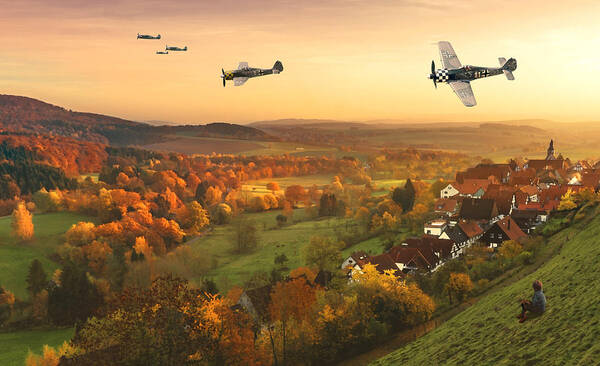 Luftwaffe Poster featuring the digital art Butcher Birds in Fall by Mark Donoghue