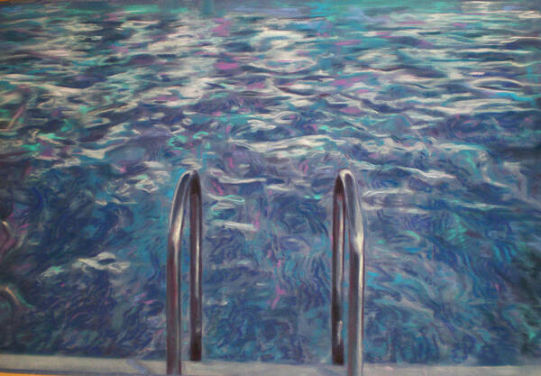 Pastel Drawing - Summer - Water Paintings - Reflections. Pastel On Paper- Splahs- Poster featuring the drawing The Pool II by Paez ANTONIO