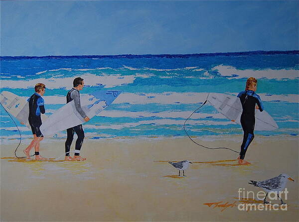 Beach Scene Poster featuring the painting Beach Walkers by Art Mantia