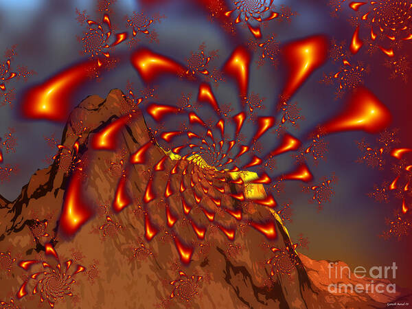 Volcano Poster featuring the painting Fractal volcano by Ganesh Barad