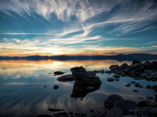Lake Poster featuring the photograph Wispy cloud reflections by Martin Gollery