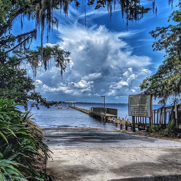 Clouds Poster featuring the photograph Strolling by the Dock by Portia Olaughlin