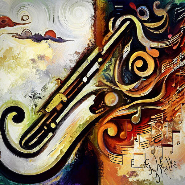 Music Poster featuring the painting All Day Music by Gina Mielko