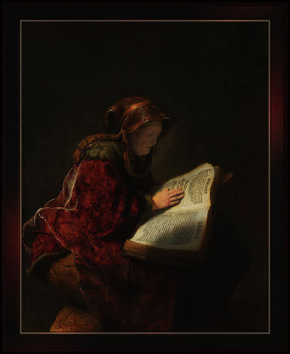 An Old Woman Reading Poster featuring the painting An Old Woman Reading by Rembrandt van Rijn by Rolando Burbon