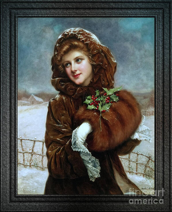 Portrait Of A Girl Poster featuring the painting A Winter Beauty by Francois Martin-Kavel Vintage Art Nouveau Reproduction by Rolando Burbon