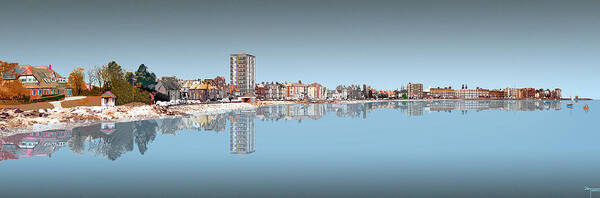 Morecambe Poster featuring the digital art Morecambe Reflection 3 - Blue by Joe Tamassy