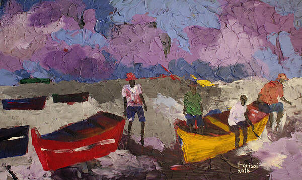 African Art Poster featuring the painting Dark Purple Fishing Sky by Tarizai Munsvhenga