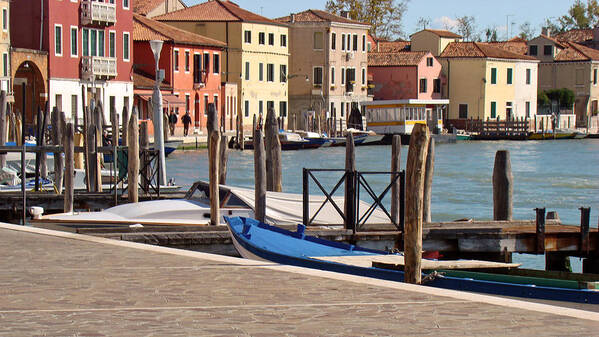  Gondolas Venice Poster featuring the photograph Murano dock by Walter Fahmy