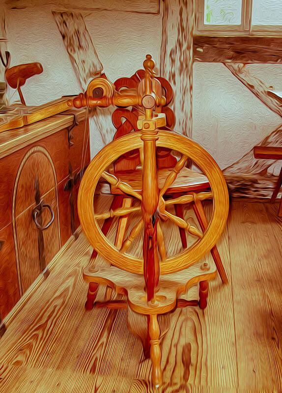 Wood Poster featuring the painting Spinning Wheel by Omaste Witkowski