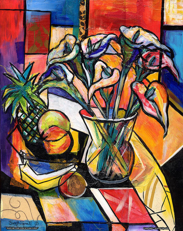 Everett Spruill Poster featuring the painting Still Life with Fruit and Calla Lilies by Everett Spruill