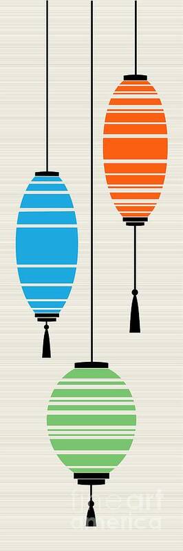 Mid Century Modern Poster featuring the digital art Lanterns 2 by Donna Mibus