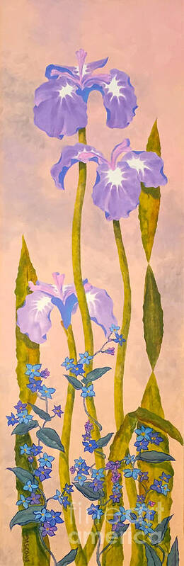 Iris And Forgetmenots Poster featuring the painting Iris and Forgetmenots by Teresa Ascone