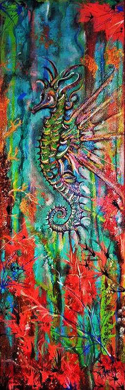 Sea Horse Poster featuring the painting Sea Horse With No Name by Tracy Mcdurmon