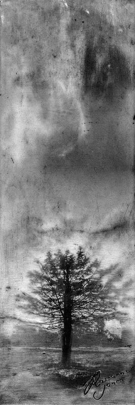 Encaustic Poster featuring the mixed media Tree Mist by Roseanne Jones