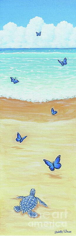 Sea Turtle Poster featuring the painting Follow The Butterflies by Elisabeth Sullivan