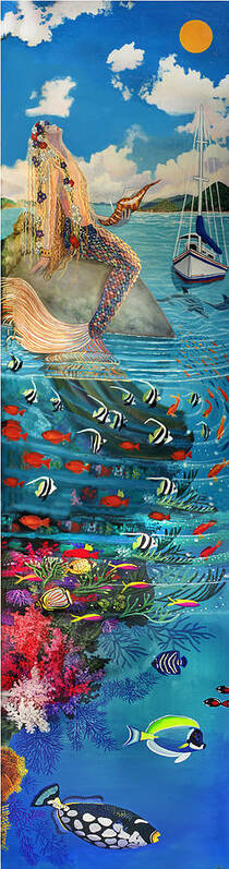  Poster featuring the painting Mermaid in Paradise #1 by Bonnie Siracusa