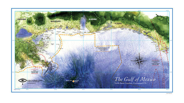Cartography Poster featuring the digital art Map of the Gulf of Mexico Northern Coast by Paul Gaj