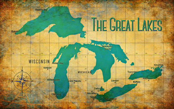 Lake Poster featuring the digital art The Great Lakes by Greg Sharpe