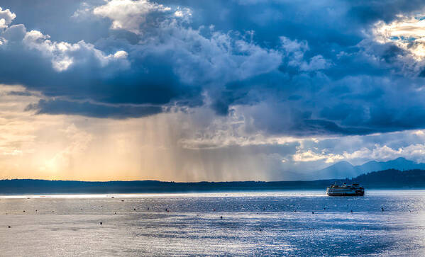 Puget Sound Poster featuring the photograph Ferry on Puget Sound by Tommy Farnsworth