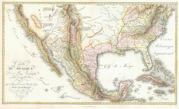 Map Poster featuring the digital art Carte du Mexique 1811 by Texas Map Store