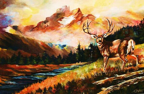 Deer Poster featuring the painting Vigilant White Tail Buck by Al Brown