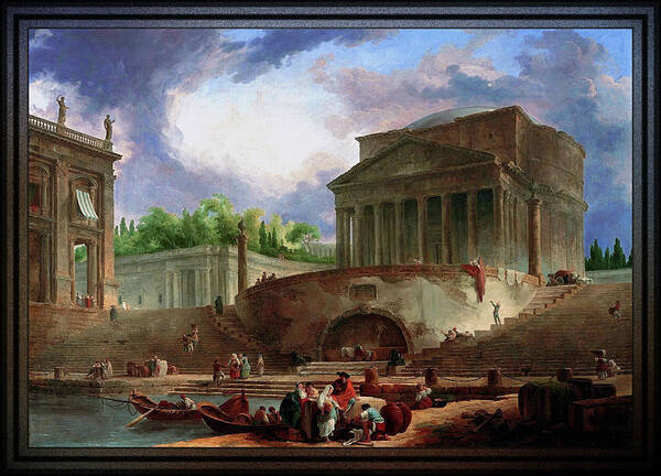 View Of Ripetta Poster featuring the painting View of Ripetta by Hubert Robert by Rolando Burbon