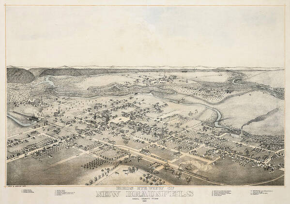 Map Poster featuring the digital art New Braunfels 1881 by Augustus Koch by Texas Map Store