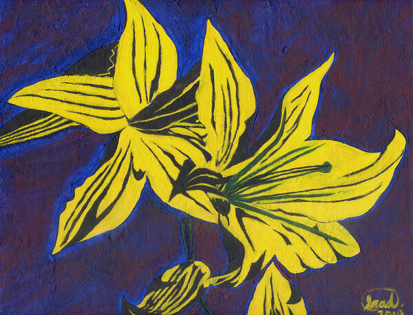 Floral Poster featuring the painting Two Yellow Lilies by Saad Hasnain