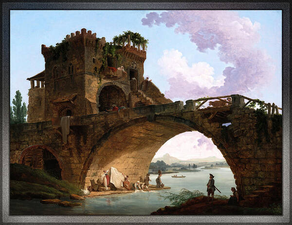 The Ponte Salario Poster featuring the painting The Ponte Salario by Hubert Robert by Rolando Burbon