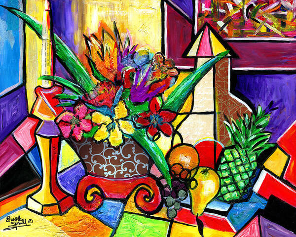 Everett Spruill Poster featuring the painting Still Life Fruit and Floral by Everett Spruill