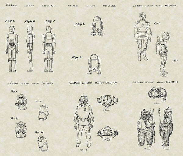 Star Wars Poster featuring the drawing Star Wars Characters Patent Collection by PatentsAsArt