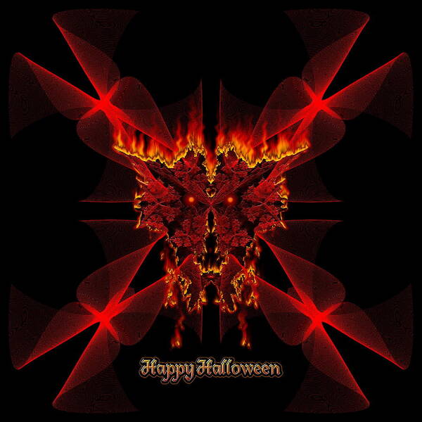 Halloween Poster featuring the digital art Happy Halloween SineDot Fractal Fire Demon by Rolando Burbon